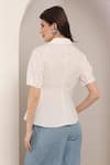 Shop_Saaj by Ankita_White Embroidery Collared Frost Fold Cotton Poplin Top _at_Aza_Fashions