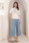 Buy_Saaj by Ankita_White Embroidery Collared Frost Fold Cotton Poplin Top _Online_at_Aza_Fashions