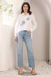 Shop_Saaj by Ankita_White Cotton Embroidery Collared Petal Script Shirt _Online_at_Aza_Fashions