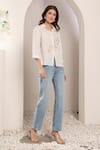 Buy_Saaj by Ankita_White Linen Embroidery Collared Sunspell Shirt _Online_at_Aza_Fashions