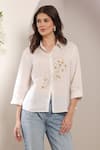 Buy_Saaj by Ankita_White Linen Embroidery Collared Sunspell Shirt _at_Aza_Fashions