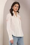 Saaj by Ankita_White Cotton Embroidery Collared Roseveil Shirt _Online_at_Aza_Fashions