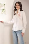 Buy_Saaj by Ankita_White Cotton Embroidery Collared Roseveil Shirt _Online_at_Aza_Fashions