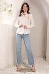 Shop_Saaj by Ankita_White Cotton Embroidery Collared Roseveil Shirt _Online_at_Aza_Fashions