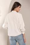 Shop_Saaj by Ankita_White Linen Embroidery Collared Frostbite Shirt _at_Aza_Fashions