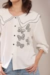 Shop_Saaj by Ankita_White Cotton Embroidery Round Neck Paperwings Shirt _Online_at_Aza_Fashions