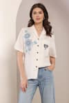 Buy_Saaj by Ankita_White Cotton Embroidery Collared Floral Shirt _at_Aza_Fashions