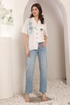 Saaj by Ankita_White Cotton Embroidery Collared Floral Shirt _Online_at_Aza_Fashions