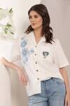 Shop_Saaj by Ankita_White Cotton Embroidery Collared Floral Shirt _Online_at_Aza_Fashions
