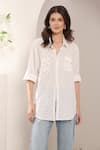 Buy_Saaj by Ankita_White Cotton Embroidery Collared Ivory Glint Shirt _Online_at_Aza_Fashions