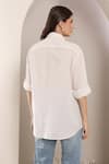 Shop_Saaj by Ankita_White Cotton Embroidery Collared Ivory Glint Shirt _at_Aza_Fashions