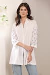 Shop_Saaj by Ankita_White Cotton Embroidery Collared Shirt _Online_at_Aza_Fashions