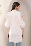 Shop_Saaj by Ankita_White Cotton Embroidery Collared Tangerine Folklore Shirt _at_Aza_Fashions