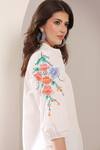 Buy_Saaj by Ankita_White Cotton Embroidery Collared Tangerine Folklore Shirt _Online_at_Aza_Fashions