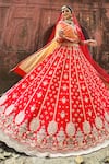Buy_Amaltas Couture_Red Silk, Net Pearls, Mirrors, Embroidery V-neck Zardozi Bridal Lehenga Set _Online_at_Aza_Fashions