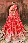 Buy_Amaltas Couture_Red Silk, Net Pearls, Mirrors, Embroidery V-neck Zardozi Bridal Lehenga Set _at_Aza_Fashions