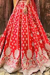 Shop_Amaltas Couture_Red Silk, Net Pearls, Mirrors, Embroidery V-neck Zardozi Bridal Lehenga Set _Online_at_Aza_Fashions