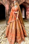 Buy_Amaltas Couture_Orange Silk, Net, Organza Zari, Beads, Embroidery Burnt Zardozi Lehenga Set _at_Aza_Fashions