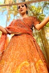 Amaltas Couture_Orange Silk, Net, Organza Zari, Beads, Embroidery Burnt Zardozi Lehenga Set _Online_at_Aza_Fashions