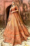 Shop_Amaltas Couture_Orange Silk, Net, Organza Zari, Beads, Embroidery Burnt Zardozi Lehenga Set _at_Aza_Fashions
