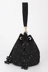 Varun Bahl_Black Beads, Tassels Embroidered Velvet Potli _Online_at_Aza_Fashions