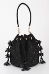 Buy_Varun Bahl_Black Beads, Tassels Embroidered Velvet Potli _Online_at_Aza_Fashions