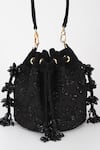 Varun Bahl_Black Beads, Tassels Embroidered Velvet Potli _at_Aza_Fashions