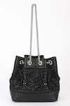Buy_Varun Bahl_Black Fabric Flowers Floral Weave Leather Potli _at_Aza_Fashions
