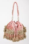 Shop_Varun Bahl_Rose Gold Sequins, Tassels Glimmer Potli _Online_at_Aza_Fashions