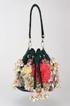 Varun Bahl_Emerald Green Embroidery, Sequins Royal Garden Velvet Potli Bag _Online_at_Aza_Fashions
