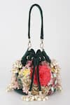 Buy_Varun Bahl_Emerald Green Embroidery, Sequins Royal Garden Velvet Potli Bag _at_Aza_Fashions