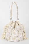Shop_Varun Bahl_Ivory Embroidery, Pearls, Rhinestones Snow Blossom Potli Bag _at_Aza_Fashions