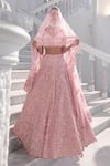 Buy_Seema Gujral_Pink Net Embroidery V-neck Cut Work Lehenga Set _at_Aza_Fashions