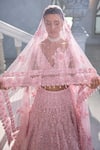 Shop_Seema Gujral_Pink Net Embroidery V-neck Cut Work Lehenga Set _Online_at_Aza_Fashions