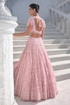 Buy_Seema Gujral_Pink Net Embroidery V-neck Cut Work Lehenga Set 