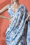 Buy_Samyukta Singhania_Off White Chiffon V-neck Printed Pre-draped Saree And Blouse Set 