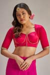 Shop_Ranbir Mukherjee Calcutta_Rani Pink Modal Silk Saree Set _Online_at_Aza_Fashions