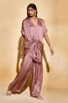 Shop_Echostudio_Brown Satin V-neck Mocha Top _at_Aza_Fashions