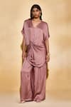 Shop_Echostudio_Brown Satin V-neck Mocha Top _Online_at_Aza_Fashions