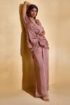 Buy_Echostudio_Brown Satin V-neck Mocha Co-ord Set _Online_at_Aza_Fashions