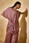 Echostudio_Brown Satin V-neck Mocha Co-ord Set _at_Aza_Fashions