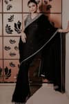 Buy_Isha Gupta Tayal_Black Saree Pure Satin Embroidery Tilla V Raina Border With Blouse _at_Aza_Fashions