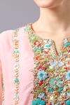 Shop_Debyani + CO_Pink Silk Beads, Embroidery Round Neck Floral Kurta Set _Online_at_Aza_Fashions