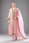 Buy_Debyani + CO_Pink Silk Beads, Embroidery Round Neck Floral Kurta Set _at_Aza_Fashions