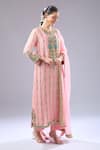 Buy_Debyani + CO_Pink Silk Beads, Embroidery Round Neck Floral Kurta Set 