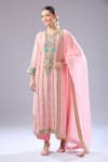 Shop_Debyani + CO_Pink Silk Beads, Embroidery Round Neck Floral Kurta Set 