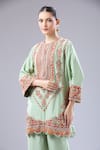 Debyani + CO Green Silk Embroidery Round Neck Chakarvyuk Kurta And Salwar at Aza Fashions Debyani + CO_Green Silk Embroidery Round Neck Chakarvyuk Kurta And Salwar _at_Aza_Fashions