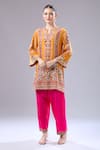Buy_Debyani + Co_Orange Silk Embroidery Split V-neck Navratan Kurta And Salwar Set _Online_at_Aza_Fashions