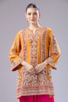 Shop_Debyani + Co_Orange Silk Embroidery Split V-neck Navratan Kurta And Salwar Set _Online_at_Aza_Fashions