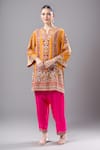 Buy_Debyani + Co_Orange Silk Embroidery Split V-neck Navratan Kurta And Salwar Set _at_Aza_Fashions